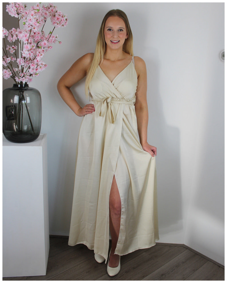 Satijnen maxi jurk beige