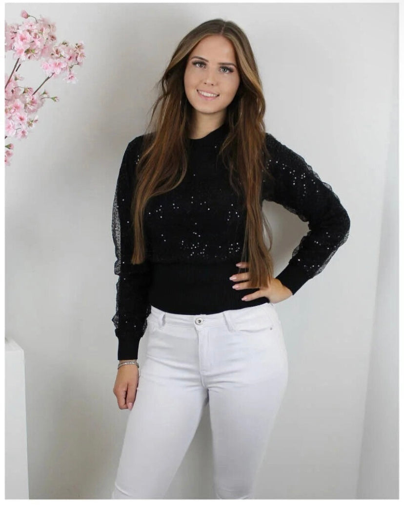 Kayleigh glittersweater zwart