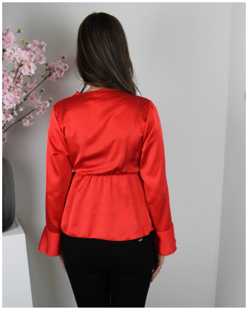 Satijnen blouse rood